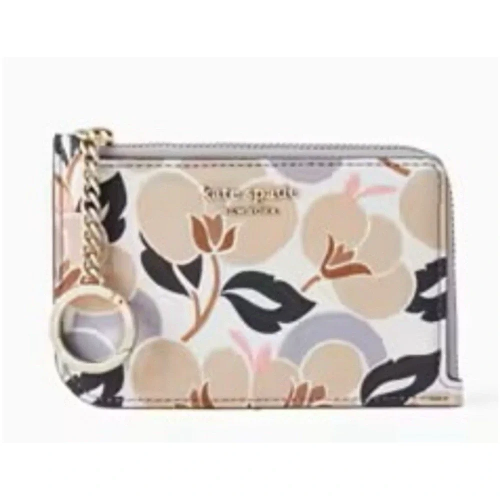 Kate Spade Cameron Medium L-Zip Card Holder, Wallet Key Ring BREEZY FLORAL 128$‎